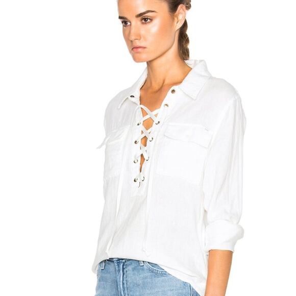 MOTHER  Lace Up Frenchie Frenchie Top Small White - Picture 2 of 10